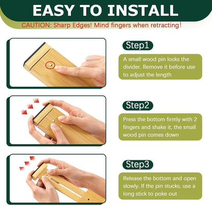 Lzerking Kitchen Drawer Dividers 6 Pack Bamboo Drawer Organizers