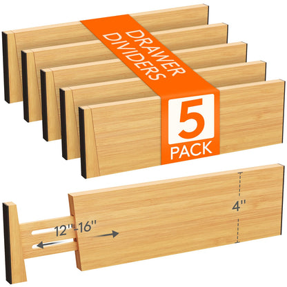 Lifewit 4" High Dresser Drawer Dividers, Adjustable Bamboo Drawer Organizer