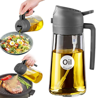 YARRAMATE 16oz/470ml Glass Olive Oil Sprayer for Cooking with Stickers, 2 in 1 Oil Dispenser for Kitchen Gadgets, Food Grade Premium Spray Bottle with Portion Control for Salad, Frying, BBQ (Green)