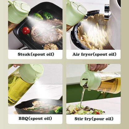 Olive Oil Dispenser Bottle - Green 2-in-1 Spray & Pour, 470ml Non-Drip Glass for Cooking, Air Fryer, and Grilling - Compact and Durable, 2Pcs