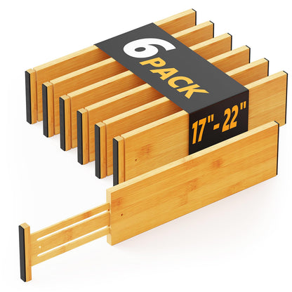 SpaceAid Bamboo Dresser Drawer Dividers 6 Pack, 4.65“ High Adjustable 12.5“-17” Drawer Organizers, Expandable Organization for Clothing, Clothes, Dressers, Natural