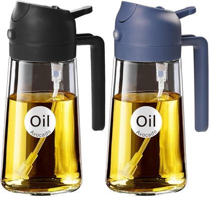 YARRAMATE 16 oz 2-in-1 Glass Olive Oil Sprayer for Cooking, Black&Navy
