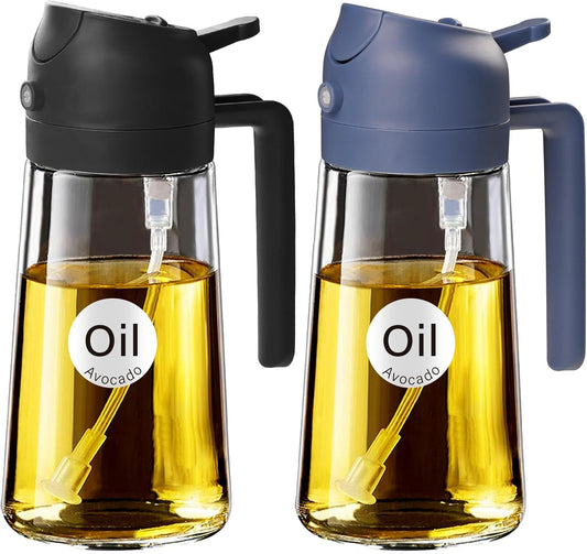 YARRAMATE 16 oz 2-in-1 Glass Olive Oil Sprayer for Cooking, Black&Navy