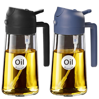 YARRAMATE 16oz/470ml Glass Olive Oil Sprayer for Cooking with Stickers, 2 in 1 Oil Dispenser for Kitchen Gadgets, Food Grade Premium Spray Bottle with Portion Control for Salad, Frying, BBQ (Green)