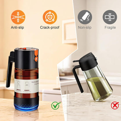 2-IN-1 Oil Sprayer for Cooking with 8 Stickers Light-Blocking Dark Glass Olive Oil Dispenser Bottle for Kitchen 500ml/16.9oz Oil Mister for Air Fryer, BBQ,Salad Even Spray with Portion Control