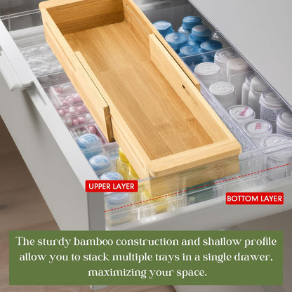 LemonRoad 1 Pcs Sliding Drawer Organizer Bamboo, Wood, 12.4-17.7 Inch