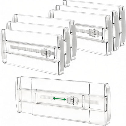 Kcysta 6 Pack Adjustable Drawer Dividers - 4" High Clear Expandable Dresser Organizers 10"-17" Length, Transparent Drawer Separators for Clothes, Underwear, Cosmetics & Kitchen Utensils Storage