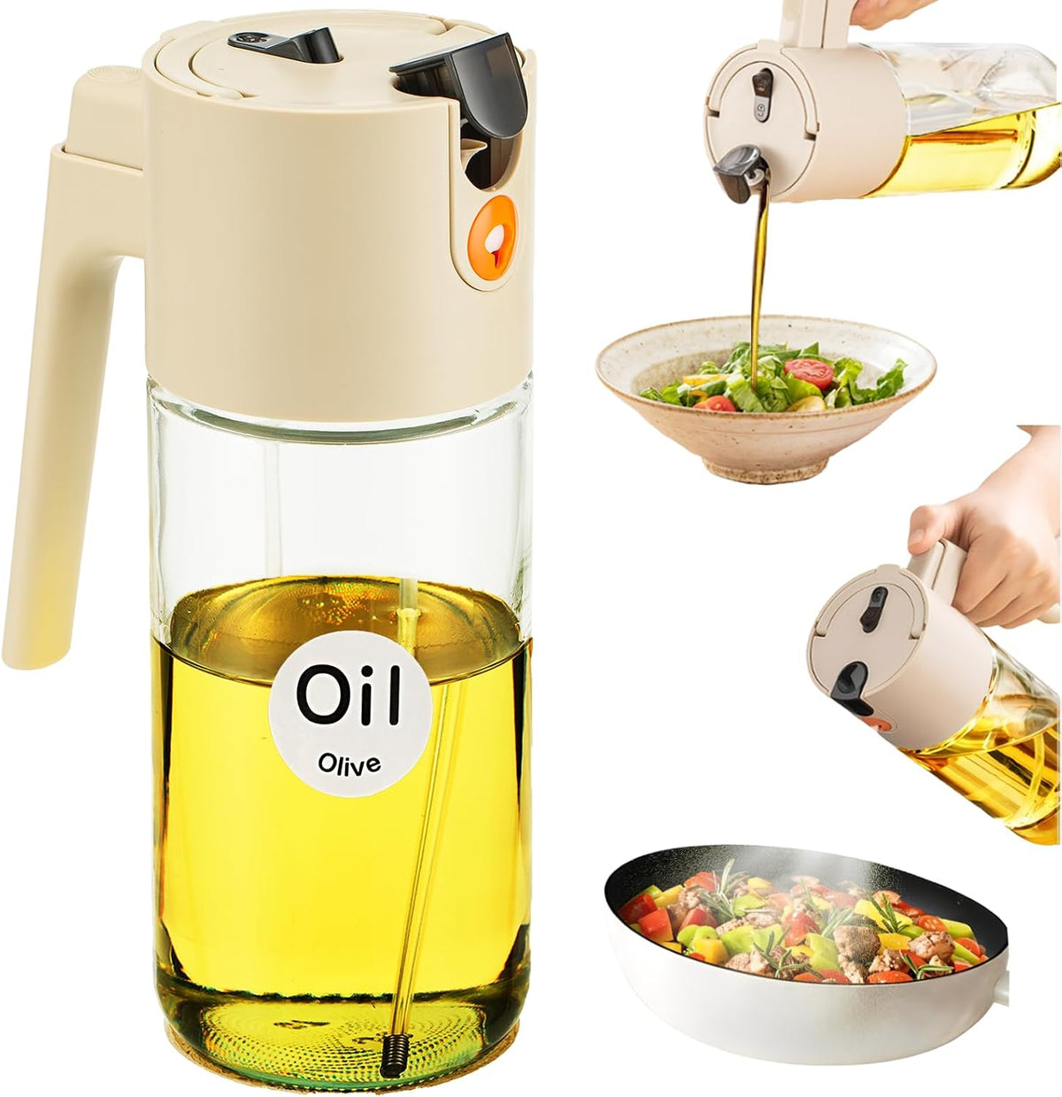 Large Advanced Olive Oil Sprayer for Cooking,2 in 1 Oil Dispenser for Kitchen Gadgets,600ml/20oz Oil Spray Bottle for Kitchen,Air Fryer,Salad,BBQ Refillable Oil SprayBottle with Fine Mist