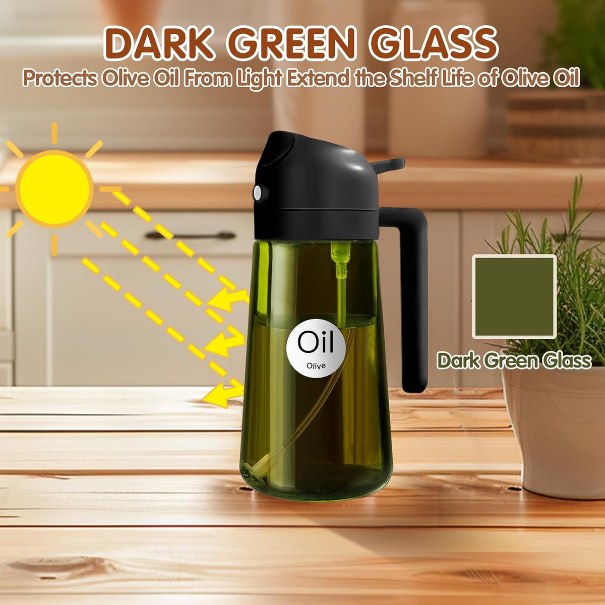 YARRAMATE 16 oz 2-in-1 Dark Glass Olive Oil Sprayer & Dispenser, BlackGreen
