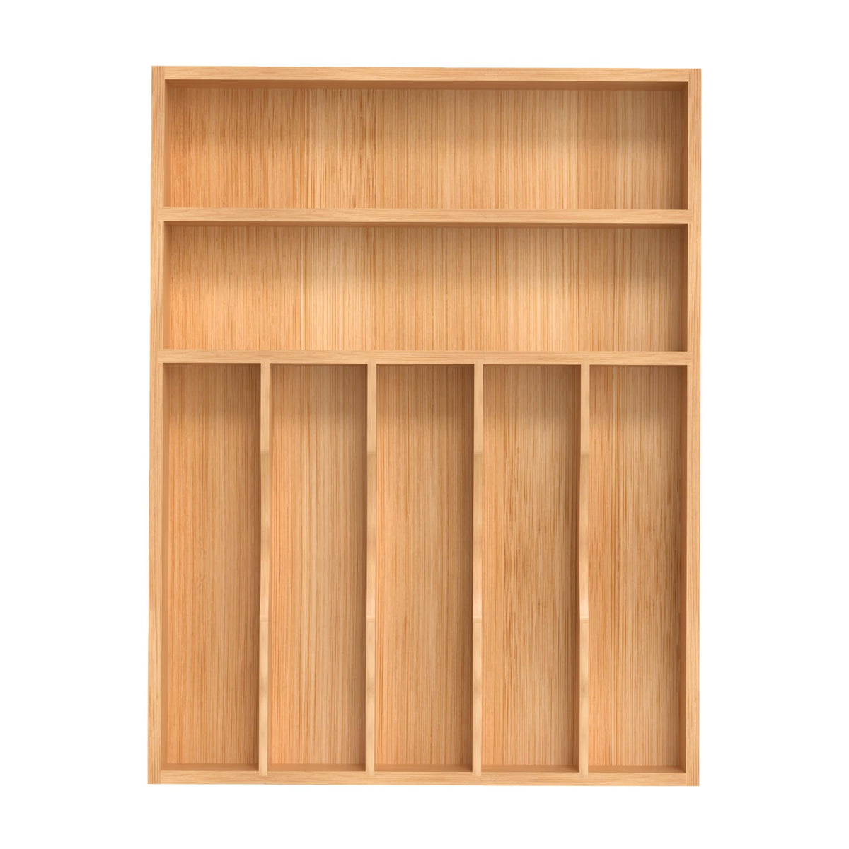 Small Silverware Organizer, Bamboo Kitchen Drawer Organizer, Utensil Holder, Cutlery Tray & Spoon Flatware Storage with Grooved Drawer Dividers (6.7''W x 12''D)