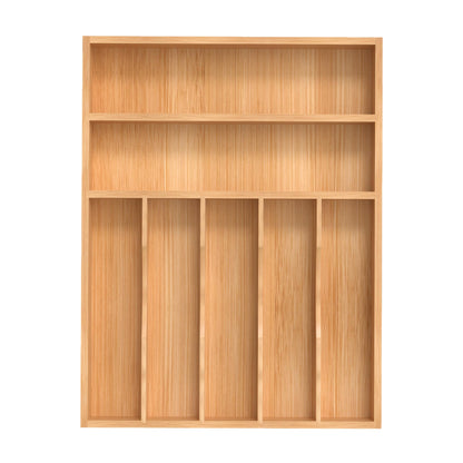 Small Silverware Organizer, Bamboo Kitchen Drawer Organizer, Utensil Holder, Cutlery Tray & Spoon Flatware Storage with Grooved Drawer Dividers (6.7''W x 12''D)