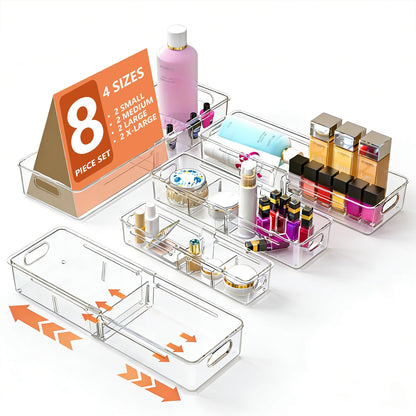 REBECAT 4 -Size Expandable Drawer Organizer 4 Pack Plastic Storage Bins
