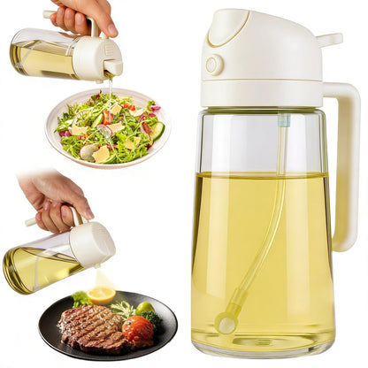 16oz Glass Oil Spray Bottle, 2-in-1 Dispenser with Pour Spout, for Cooking Air Fryers Salads BBQ(Black)