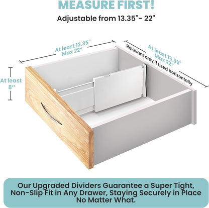 RAPTUROUS White Expandable Drawer Dividers (8" Tall, 13"-22" Long, 4 Pack - White)
