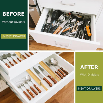 Lzerking Kitchen Drawer Dividers 6 Pack Bamboo Drawer Organizers