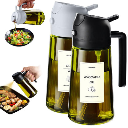 TrendPlain - Original 16oz/470ml Olive Oil Dispenser Bottle for Kitchen Gadgets and Air Fryer Accessories - Olive Oil Sprayer for Cooking w/Stickers - Black&Green