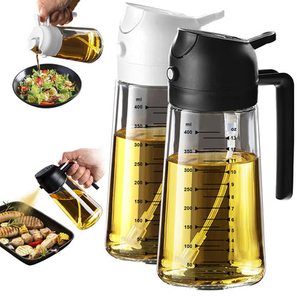 TrendPlain 16oz/470ml Glass Olive Oil Sprayer for Cooking – 2 in 1 Olive Oil Dispenser Bottle for Kitchen Gadgets and Air Fryer Accessories, Salad, BBQ - Ash