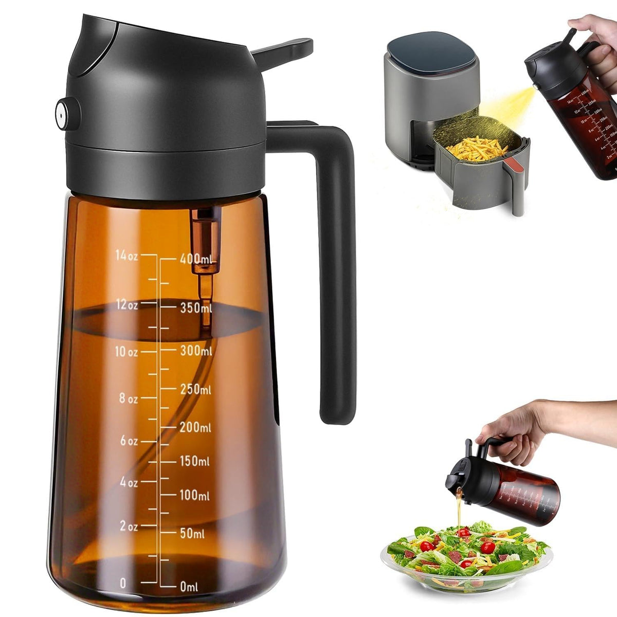 Olive Oil Sprayer & Dispenser Bottle for Cooking 16oz Dark Glass Oil Mister