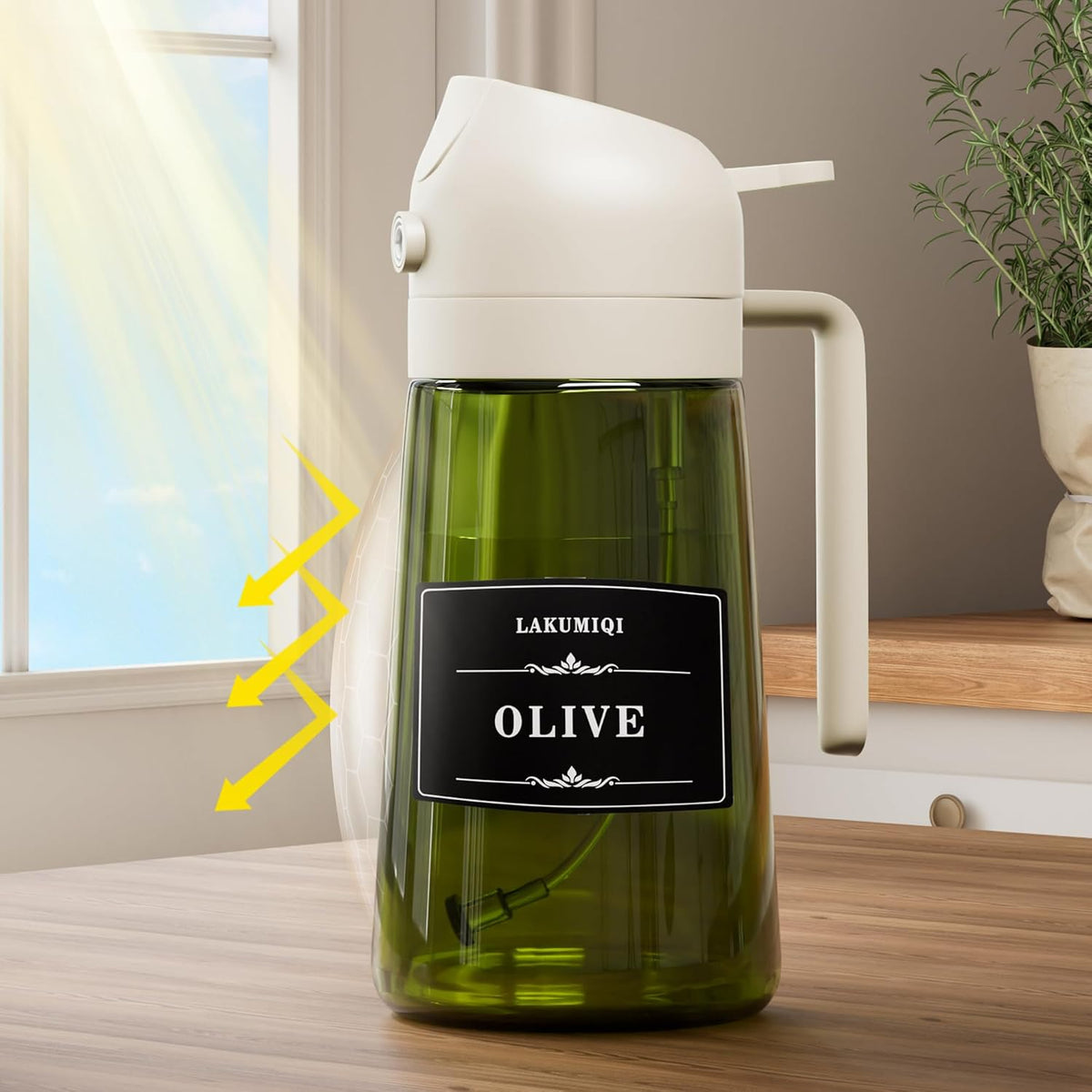 Oliver Oil Sprayer Dispenser for Cooking Bottle 16oz Green Glass White