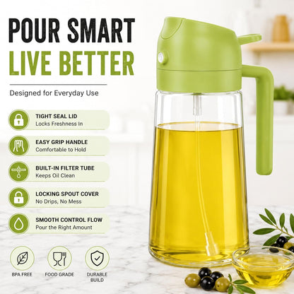 17oz/500ml Plastic Olive Oil Sprayer for Cooking, 2 in 1 Oil Dispenser Bottle Spray & Pour, BPA-Free Oil Mister for Air Fryer, Salad Dressing, BBQ & Kitchen
