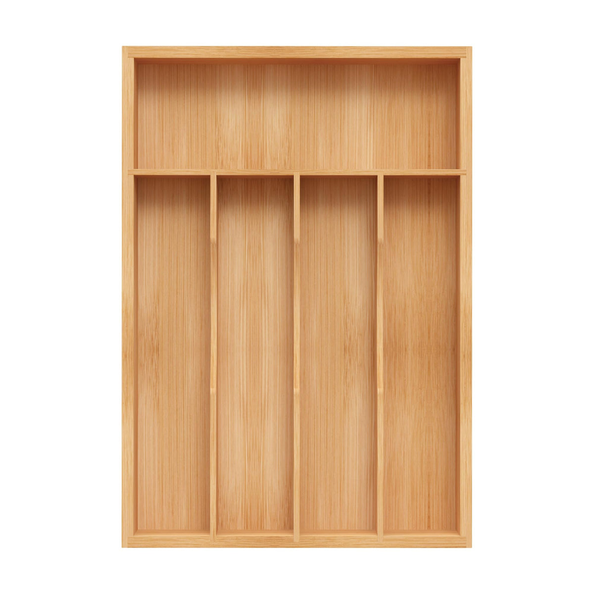 Small Silverware Organizer, Bamboo Kitchen Drawer Organizer, Utensil Holder, Cutlery Tray & Spoon Flatware Storage with Grooved Drawer Dividers (6.7''W x 12''D)