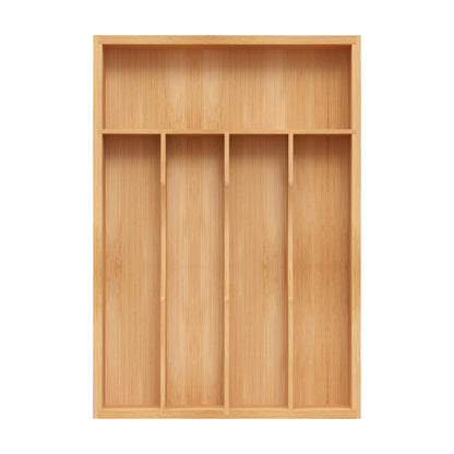 Small Silverware Organizer, Bamboo Kitchen Drawer Organizer, Utensil Holder, Cutlery Tray & Spoon Flatware Storage with Grooved Drawer Dividers (6.7''W x 12''D)