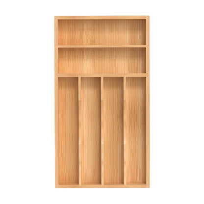 Small Silverware Organizer, Bamboo Kitchen Drawer Organizer, Utensil Holder, Cutlery Tray & Spoon Flatware Storage with Grooved Drawer Dividers (6.7''W x 12''D)