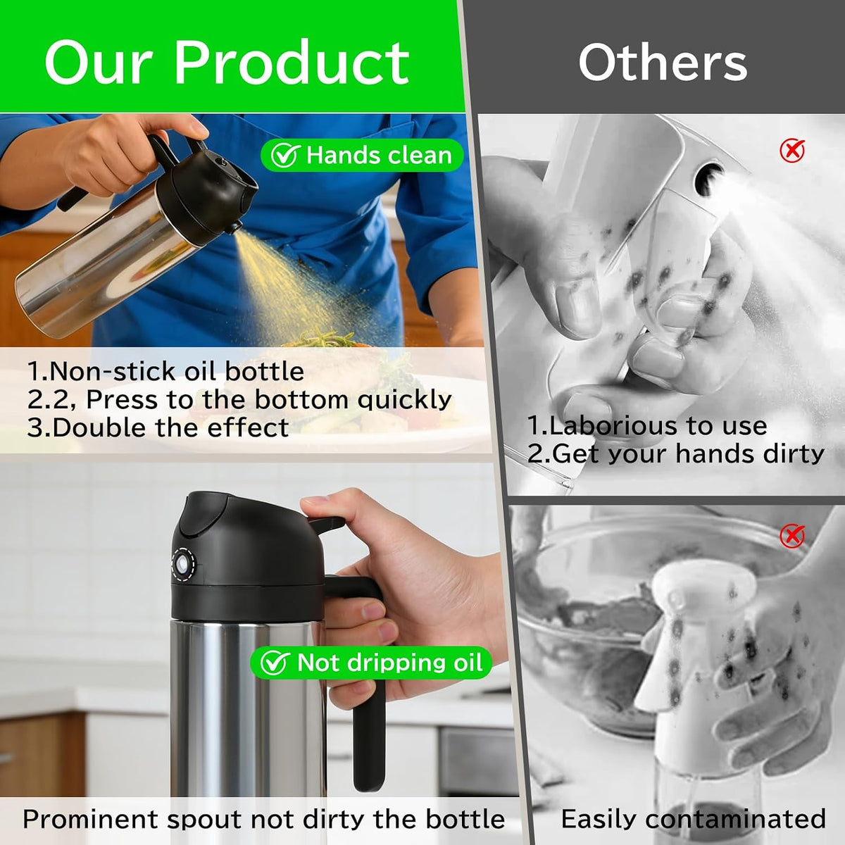 moniko Olive Oil Sprayer for Cooking, Olive Oil Dispenser Bottle, Stainless