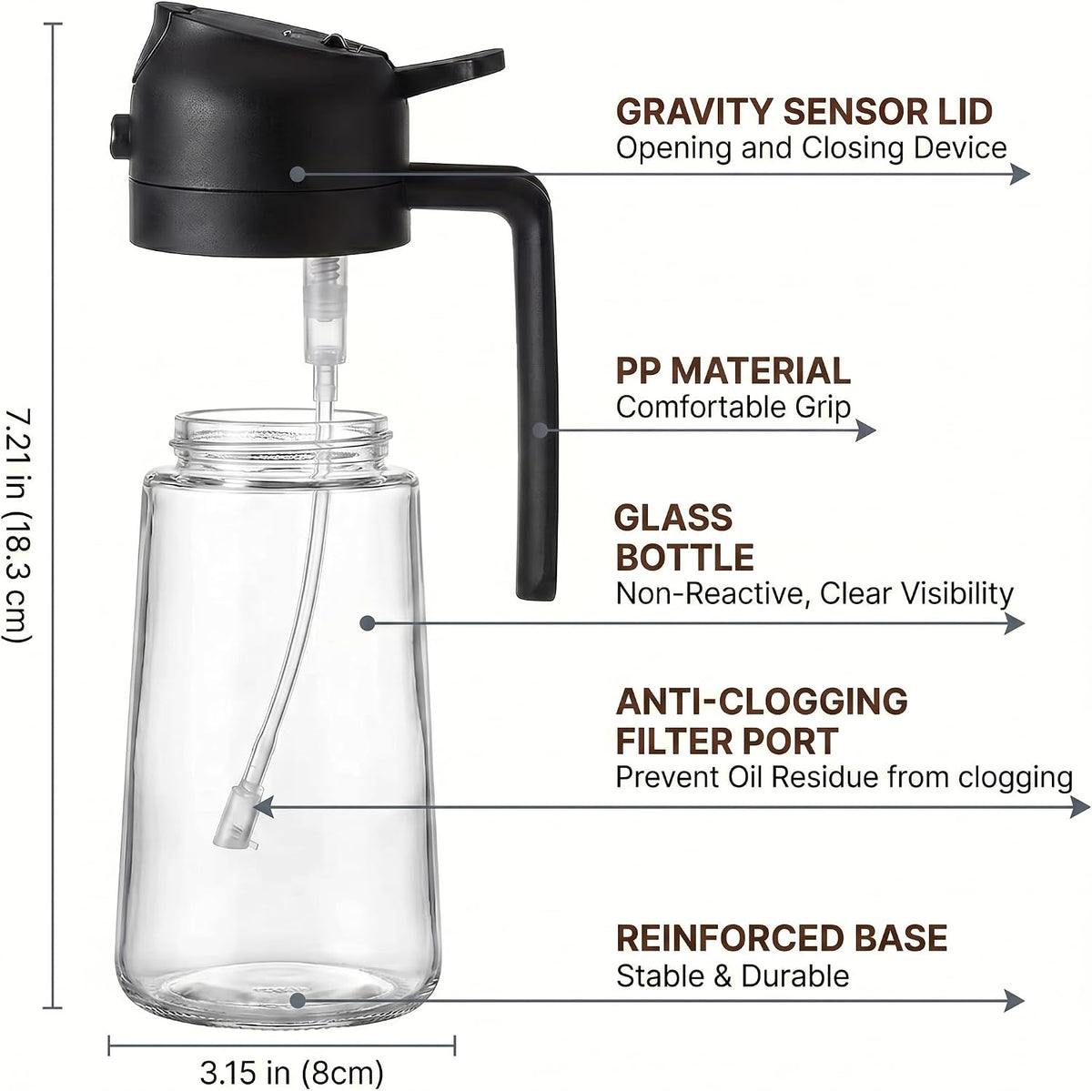 Hampton Distribution Olive Oil Sprayer for Cooking – 2-in-1 Oil Dispenser Bottle – Black Kitchen Oil Cruet with Non-Drip Spout, 15 Ounce