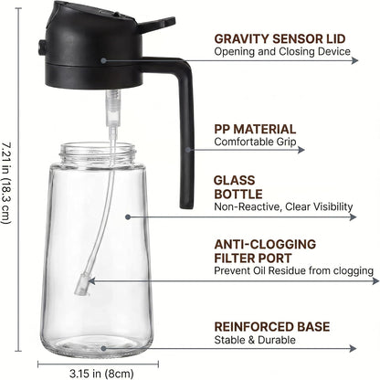 Hampton Distribution Olive Oil Sprayer for Cooking – 2-in-1 Oil Dispenser Bottle – Black Kitchen Oil Cruet with Non-Drip Spout, 15 Ounce
