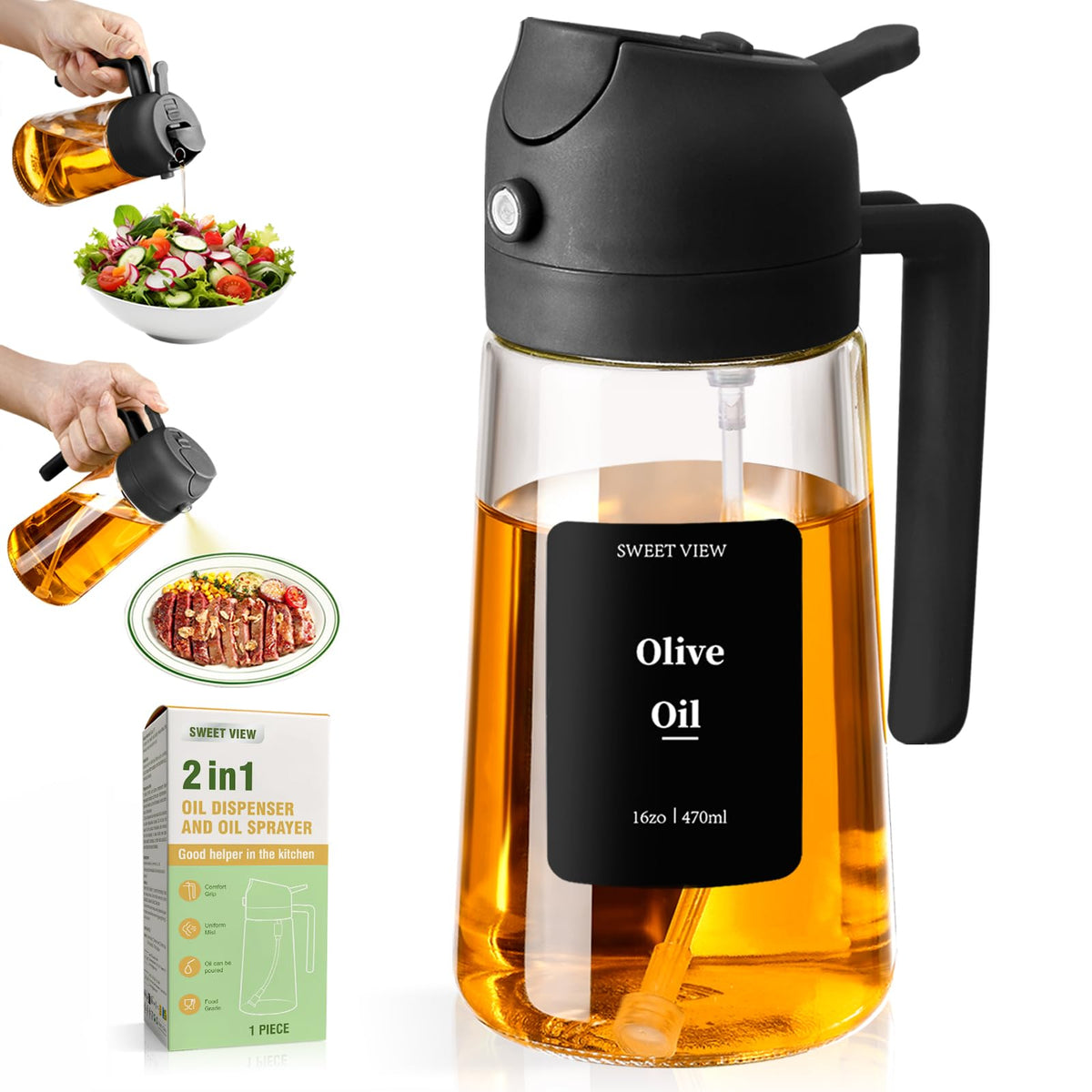 SWEET VIEW Oil Sprayer for Cooking 16oz/470ml