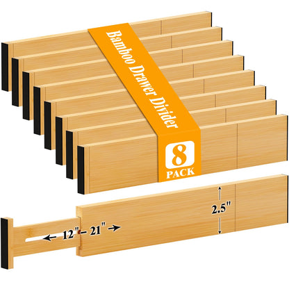 Bamboo Drawer Dividers, 12-21 Inch Kitchen Adjustable Drawer Organizers