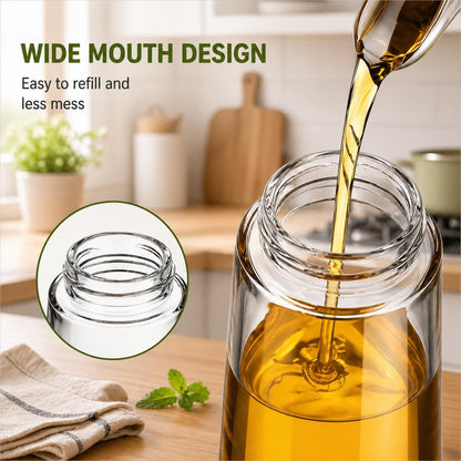 Olive Oil Sprayer 470ml Glass Bottle, 2-in-1 Oil Dispenser & Fine Mist Spray for Cooking, Air Fryer, Salad, BBQ, Refillable & Leakproof (Green)