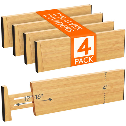 Lifewit 4" High Dresser Drawer Dividers, Adjustable Bamboo Drawer Organizer