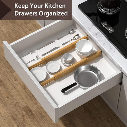 4 Pack Bamboo Drawer Dividers 17-22" Adjustable Kitchen Organizer, Natural