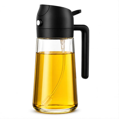 Olive Oil Sprayer 470ml Glass Bottle, 2-in-1 Oil Dispenser & Fine Mist Spray for Cooking, Air Fryer, Salad, BBQ, Refillable & Leakproof (Green)