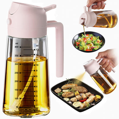 TrendPlain 16oz/470ml Glass Olive Oil Sprayer for Cooking – 2 in 1 Olive Oil Dispenser Bottle for Kitchen Gadgets and Air Fryer Accessories, Salad, BBQ - Ash
