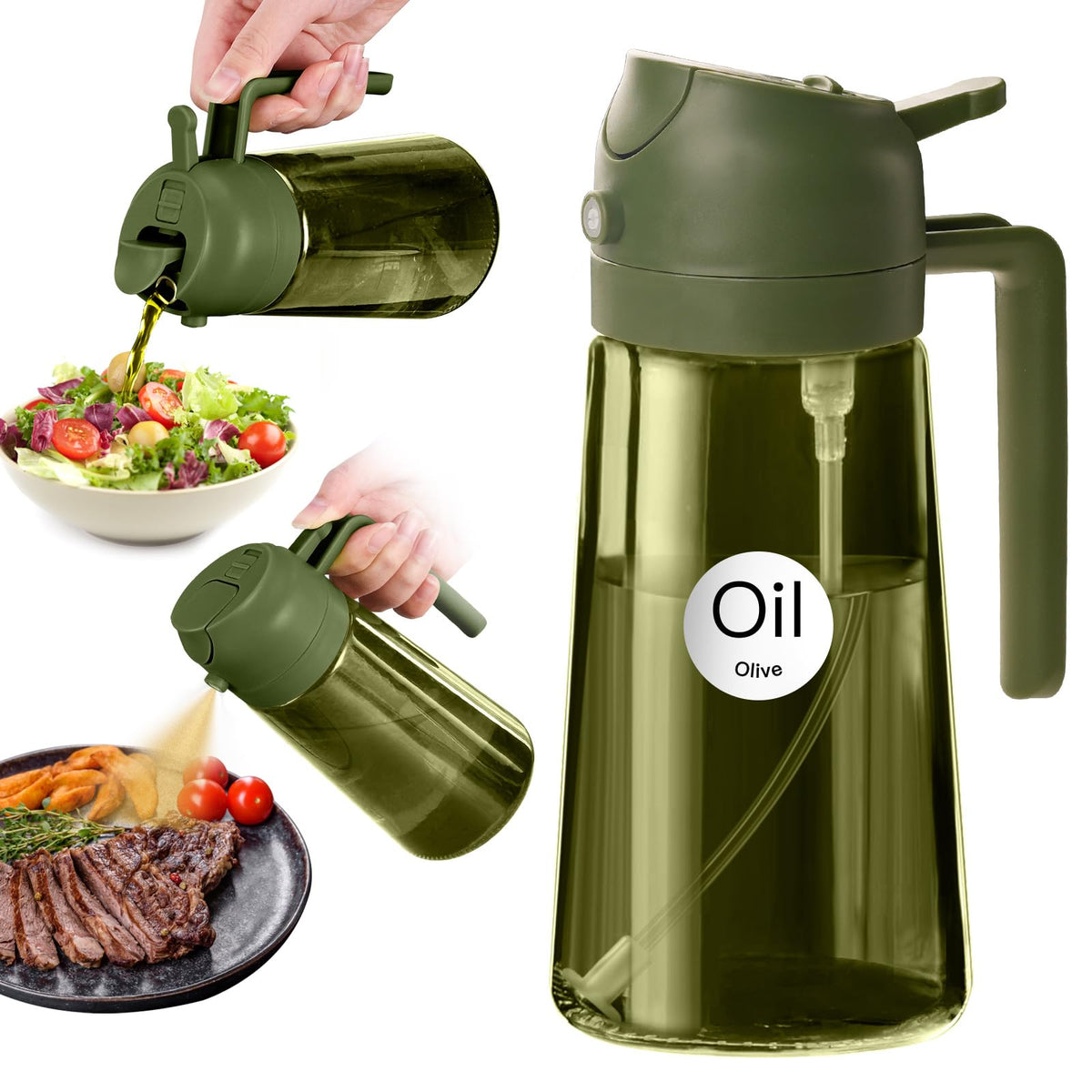 YARRAMATE 16 oz Dark Glass Olive Oil Sprayer & Dispenser, 2-in-1, Black