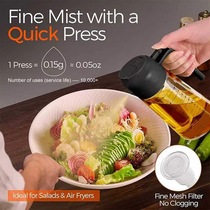 AT-VALY 16oz 2‑in‑1 Oil Sprayer for Cooking Oil Dispenser Bottle, Black