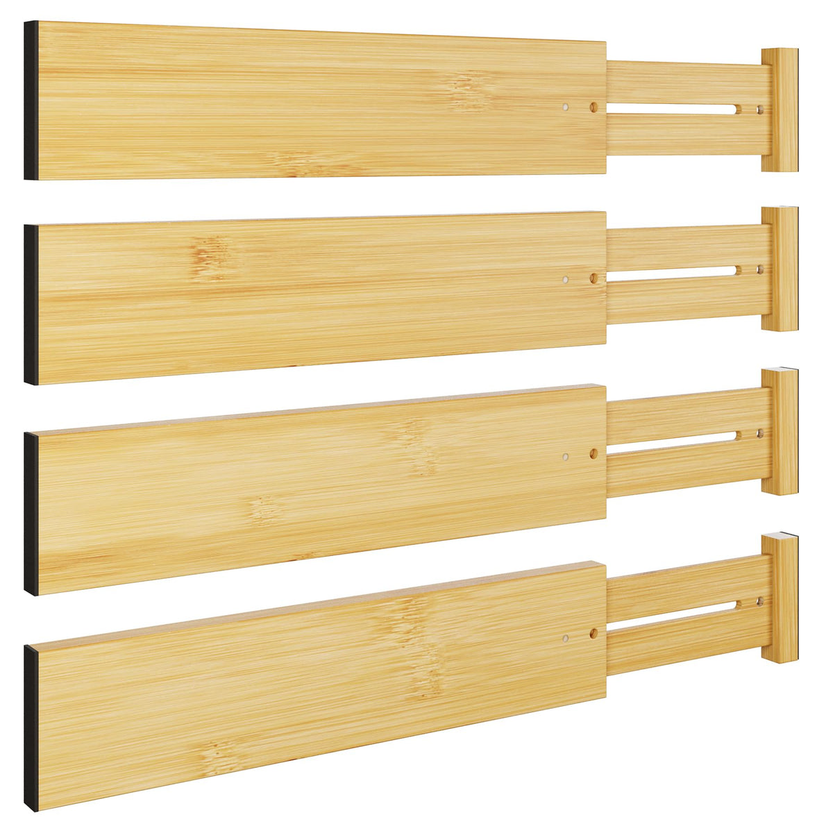BAMEOS Bamboo Expandable Drawer Dividers – Fits 16.65"–22" Drawers, 4" Extra Deep Walls, Set of 4 | Maximum-Height Spring-Loaded Organizer for Deep Kitchen, Bathroom & Dresser Drawers