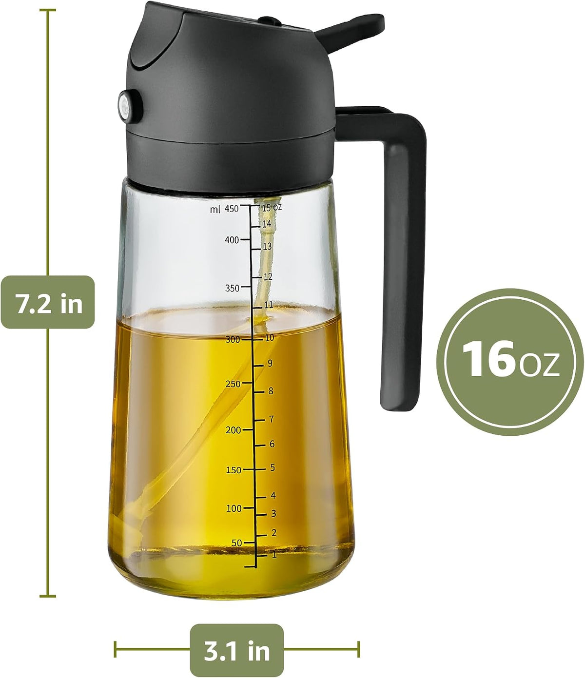 FineDine 16 oz Glass Olive Oil Sprayer for Cooking, Oil Dispenser, Black