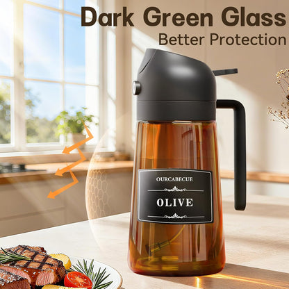 Olive Oil Sprayer & Dispenser Bottle for Cooking 16oz Dark Glass Oil Mister