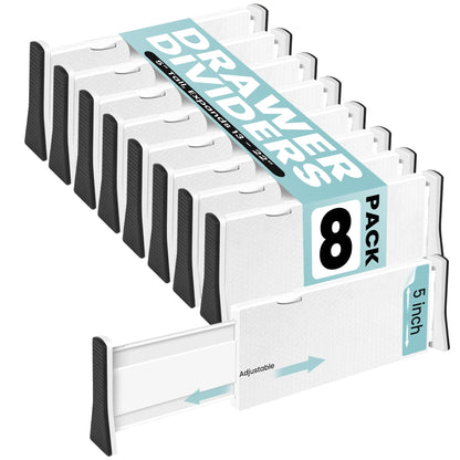 RAPTUROUS White Expandable Drawer Dividers (8" Tall, 13"-22" Long, 4 Pack - White)