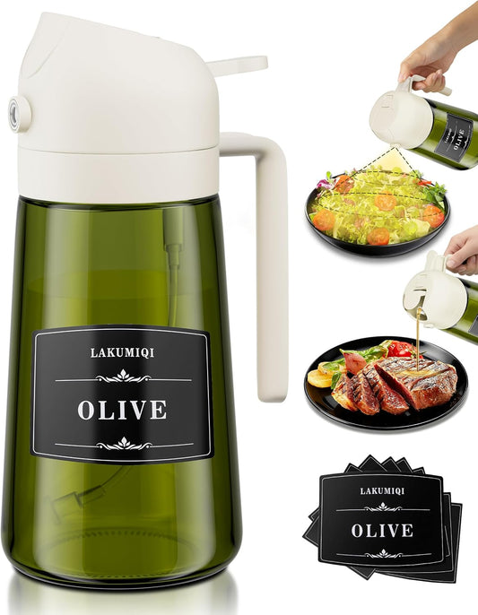 Oliver Oil Sprayer Dispenser for Cooking Bottle 16oz Green Glass White