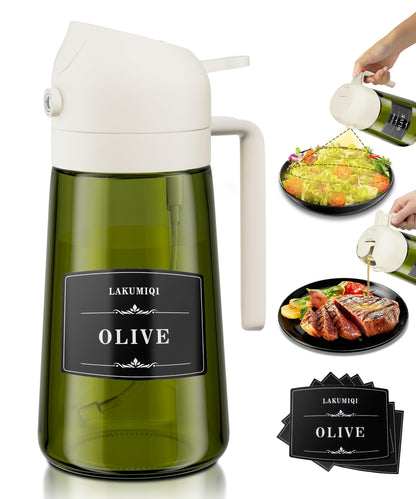 Oliver Oil Sprayer Dispenser for Cooking Bottle 16oz Green Glass White