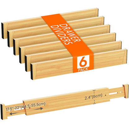 Lifewit 4" High Dresser Drawer Dividers, Adjustable Bamboo Drawer Organizer