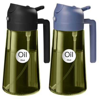 YARRAMATE 16oz/470ml Light Blocking Oil Sprayer for Cooking with Stickers, Food-Grade 2 in 1 Olive Oil Dispenser Bottle for Kitchen, Premium Dark Green Glass Oil Bottle for Air Fryer, BBQ (Green)