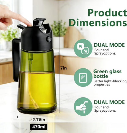 Olive Oil Sprayer & Dispenser Bottle for Cooking, Air Fryer, BBQ, and Salad – 2-in-1 Oil Mister Kitchen Accessory (Black)