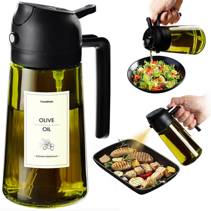 TrendPlain - Original 16oz/470ml Olive Oil Dispenser Bottle for Kitchen Gadgets and Air Fryer Accessories - Olive Oil Sprayer for Cooking w/Stickers - Black&Green