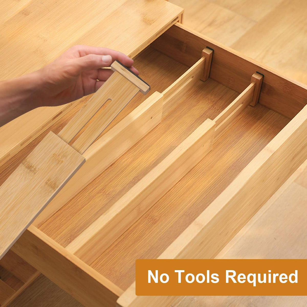 Bamboo Drawer Dividers, Adjustable Drawer Organizers, Fits 12.6–16" Drawers